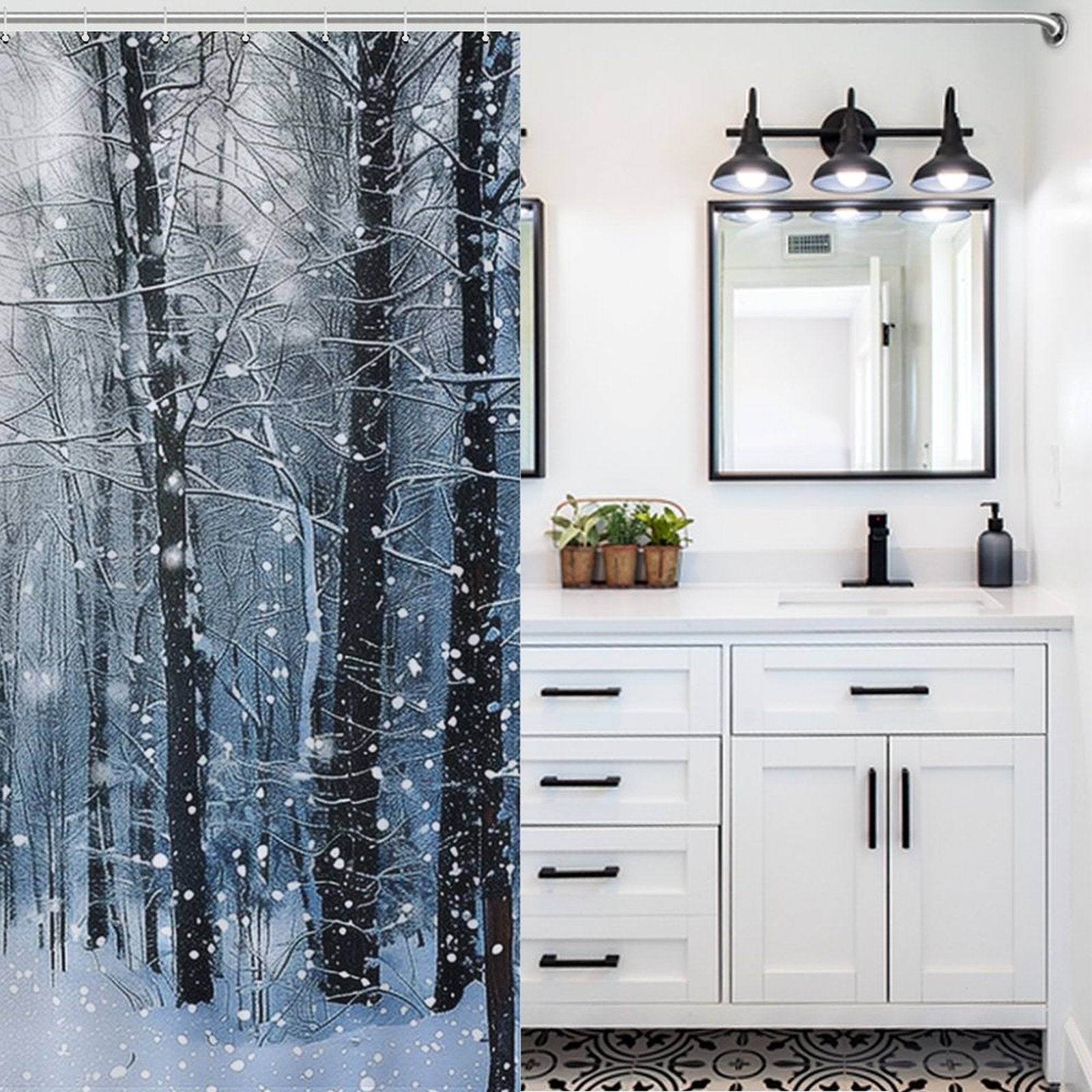 Snowing Woods in Winter Shower Curtain