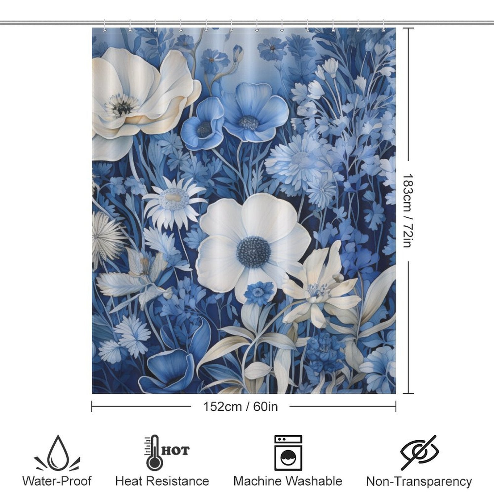 Soft Blue Floral Shower Curtain
