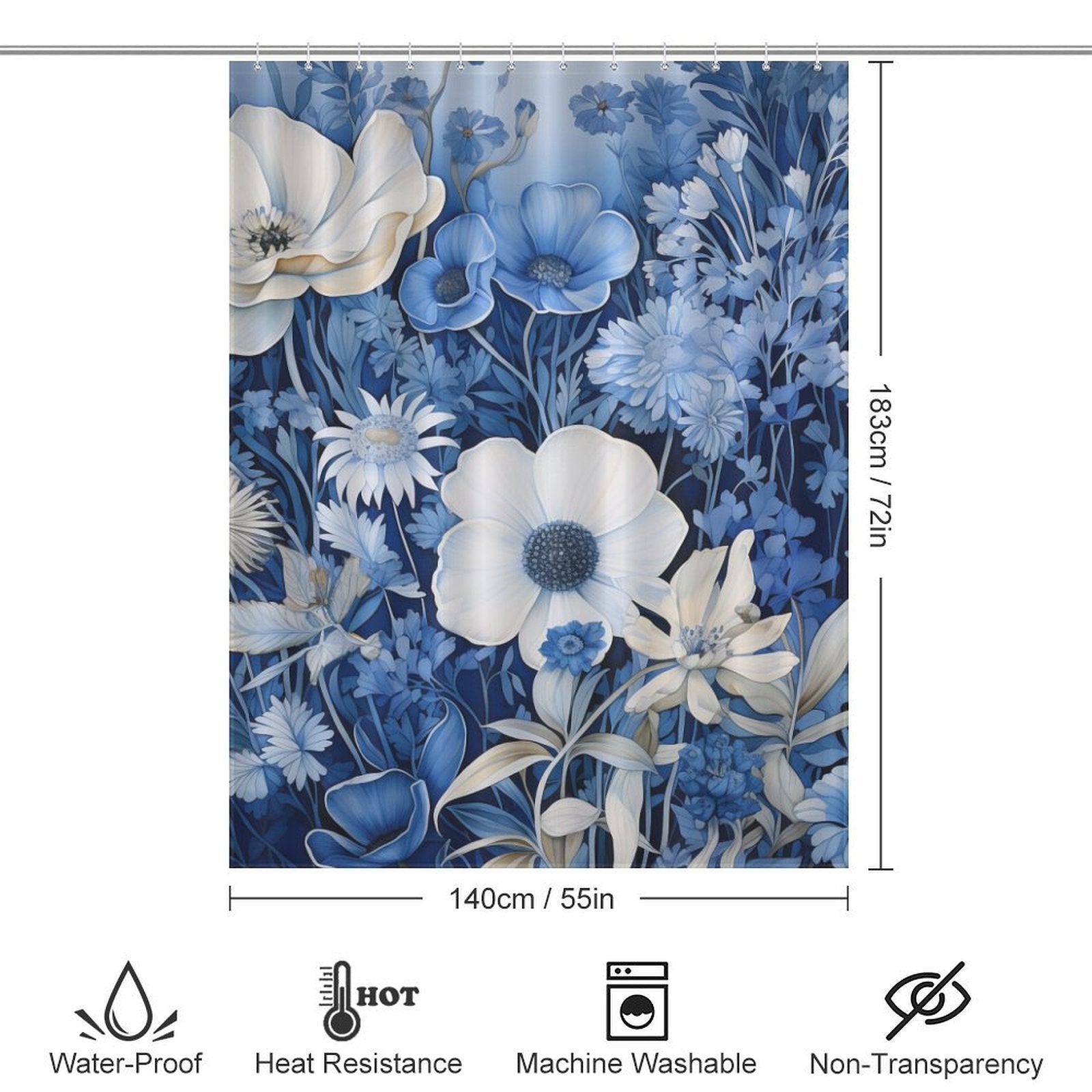 Soft Blue Floral Shower Curtain