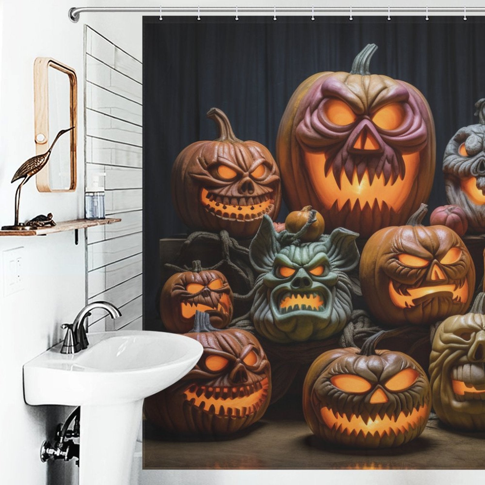 Spooky Vibrant Pumpkin Shower Curtain