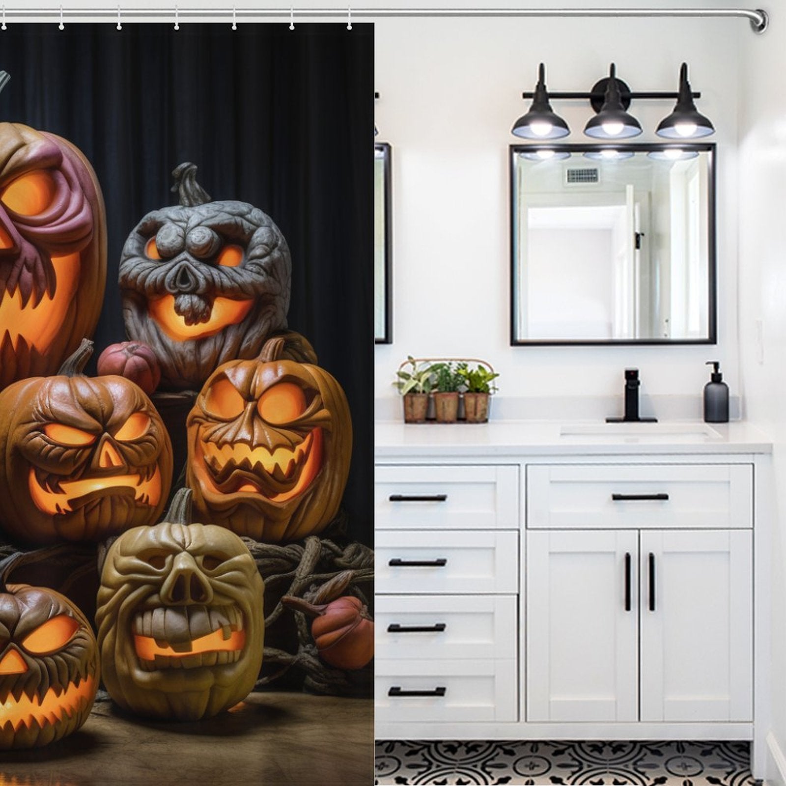 Spooky Vibrant Pumpkin Shower Curtain