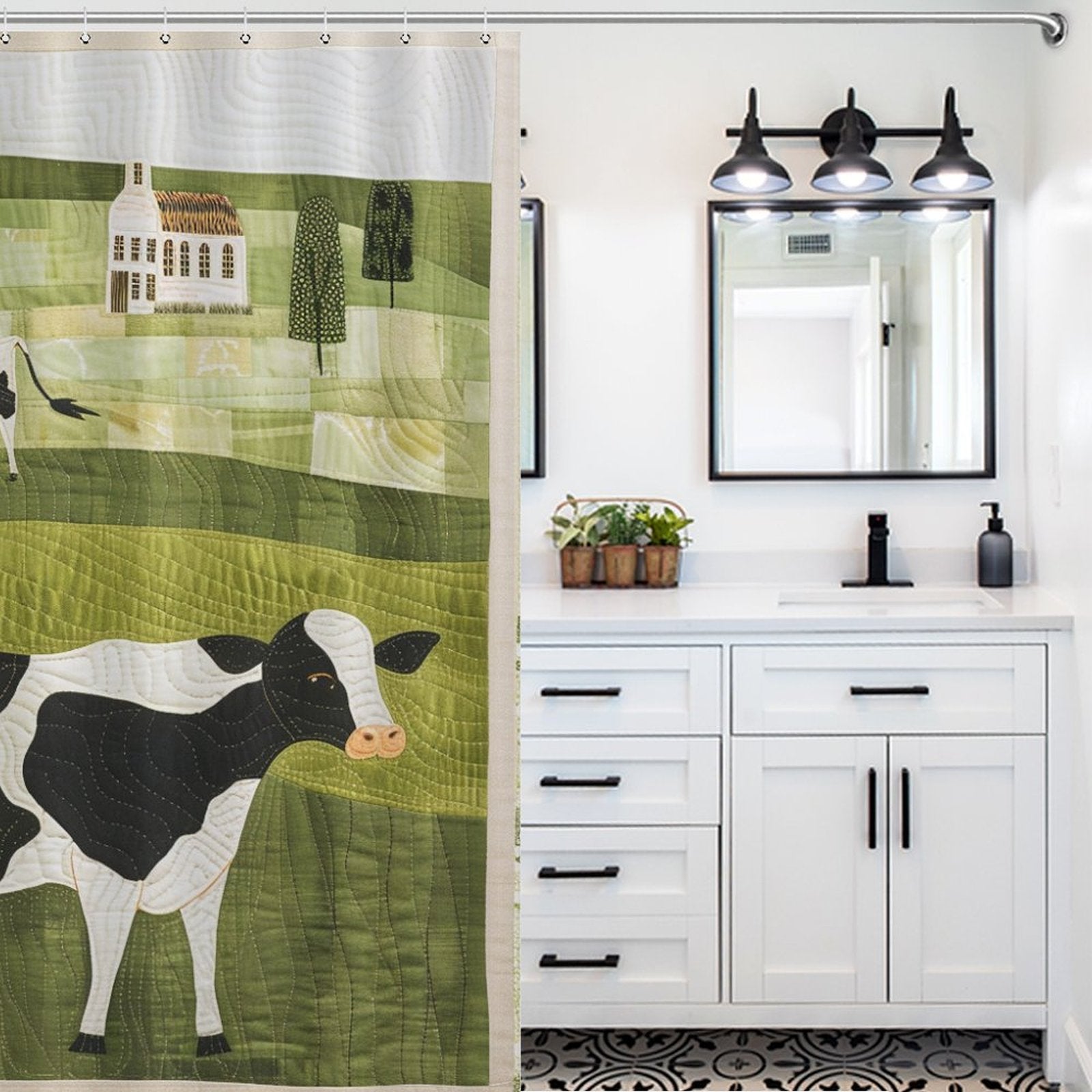 Striking Contrast Cow Shower Curtain