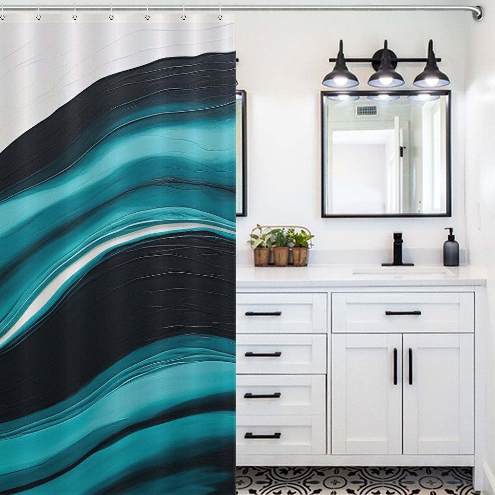 Stylish Black White and Turquoise Shower Curtain