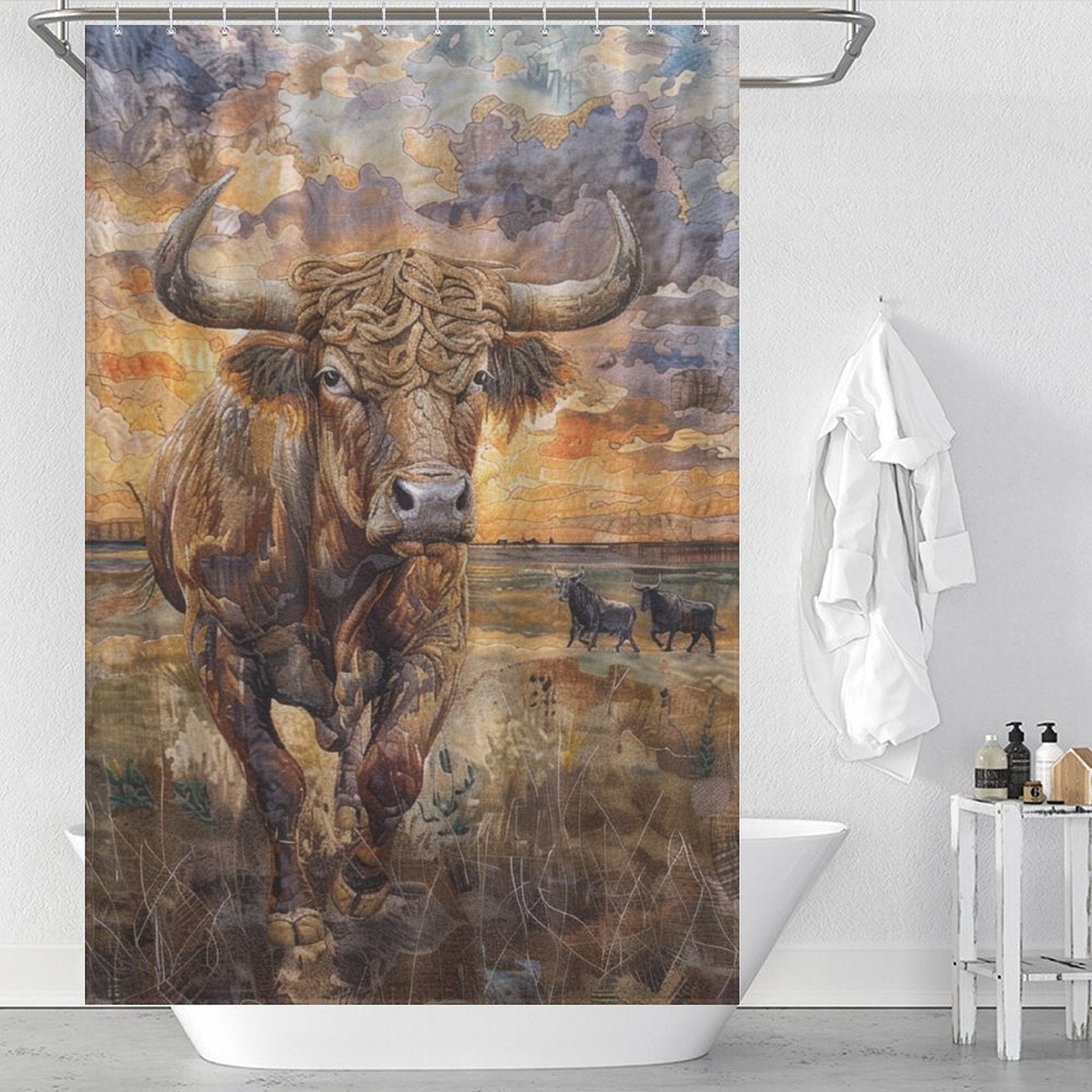 Sunset Glow Bull Shower Curtain