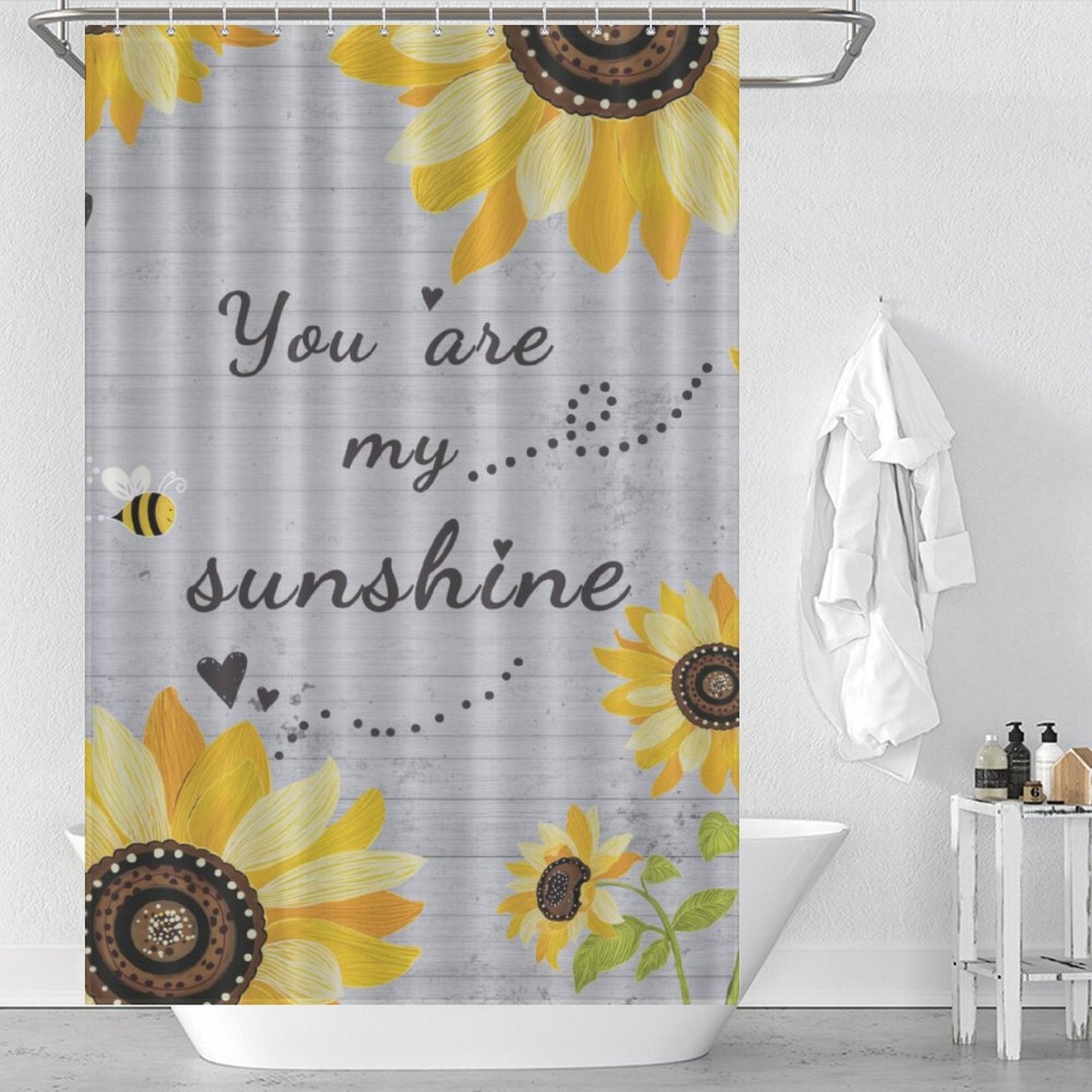 Sunshine Wood Grain Sunflower Shower Curtain