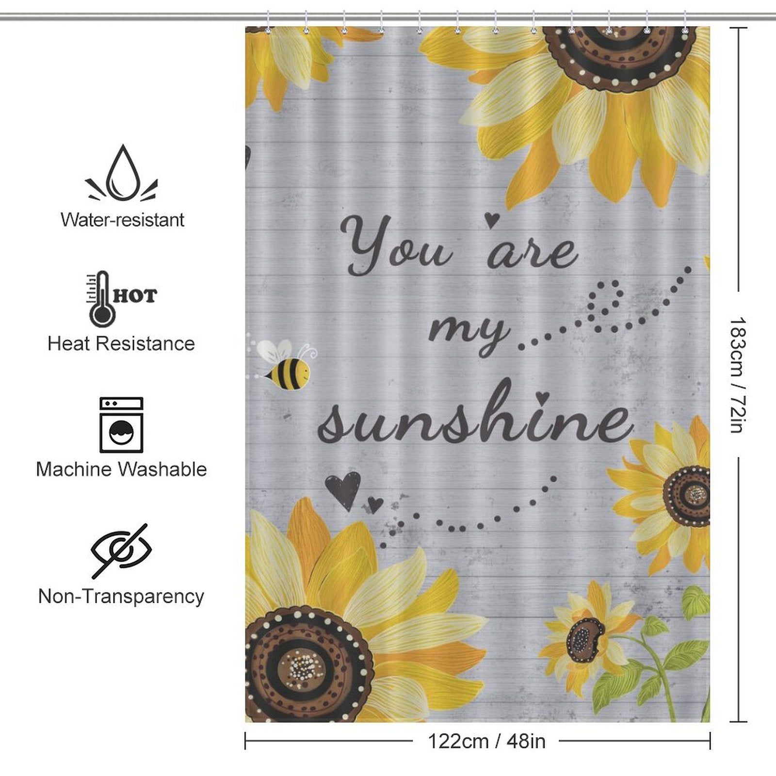 Sunshine Wood Grain Sunflower Shower Curtain