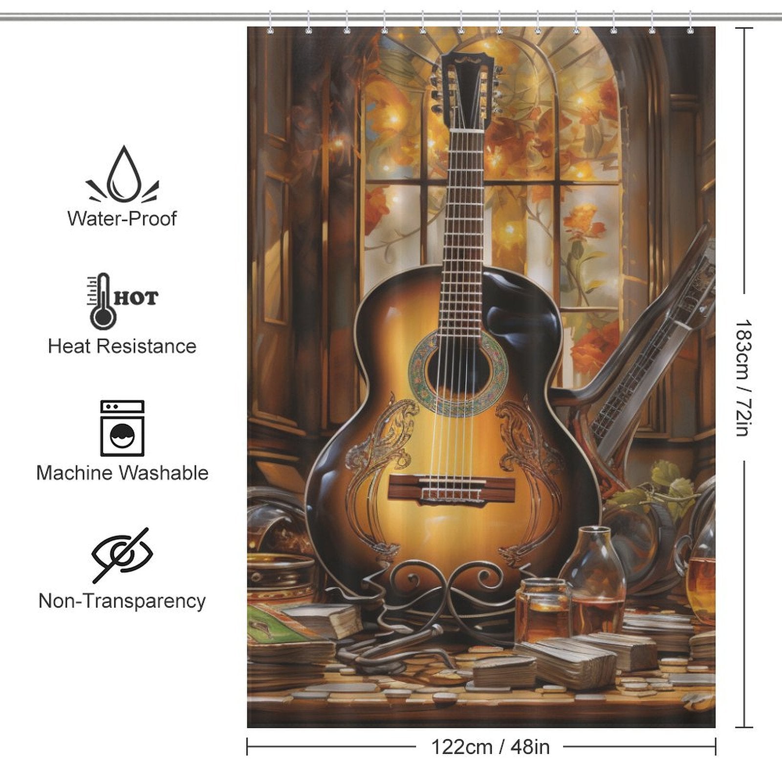 Symphony of Strings Guitar Shower Curtain