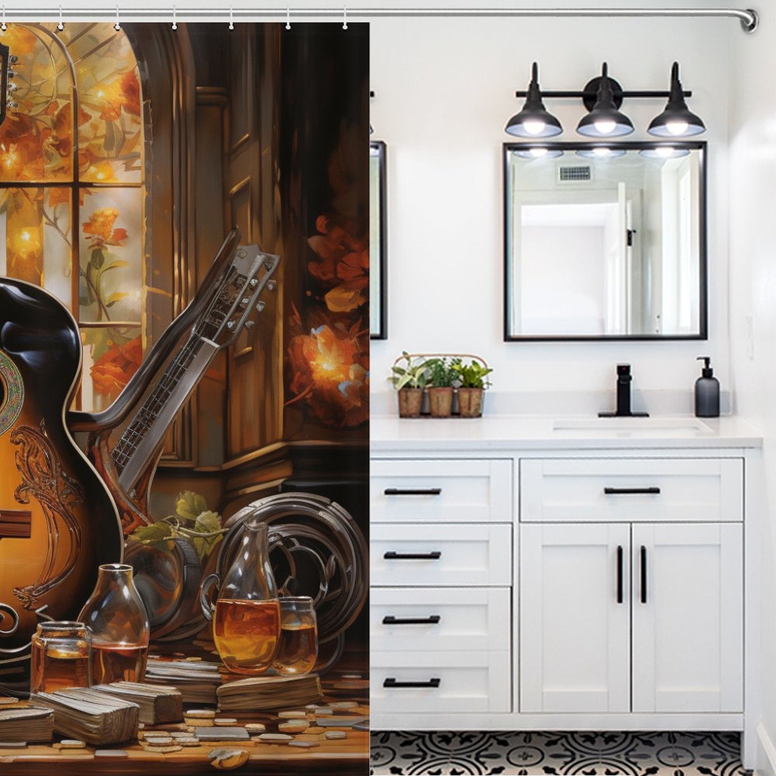 Symphony of Strings Guitar Shower Curtain