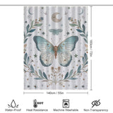 Teal Butterfly Moon Boho Shower Curtain