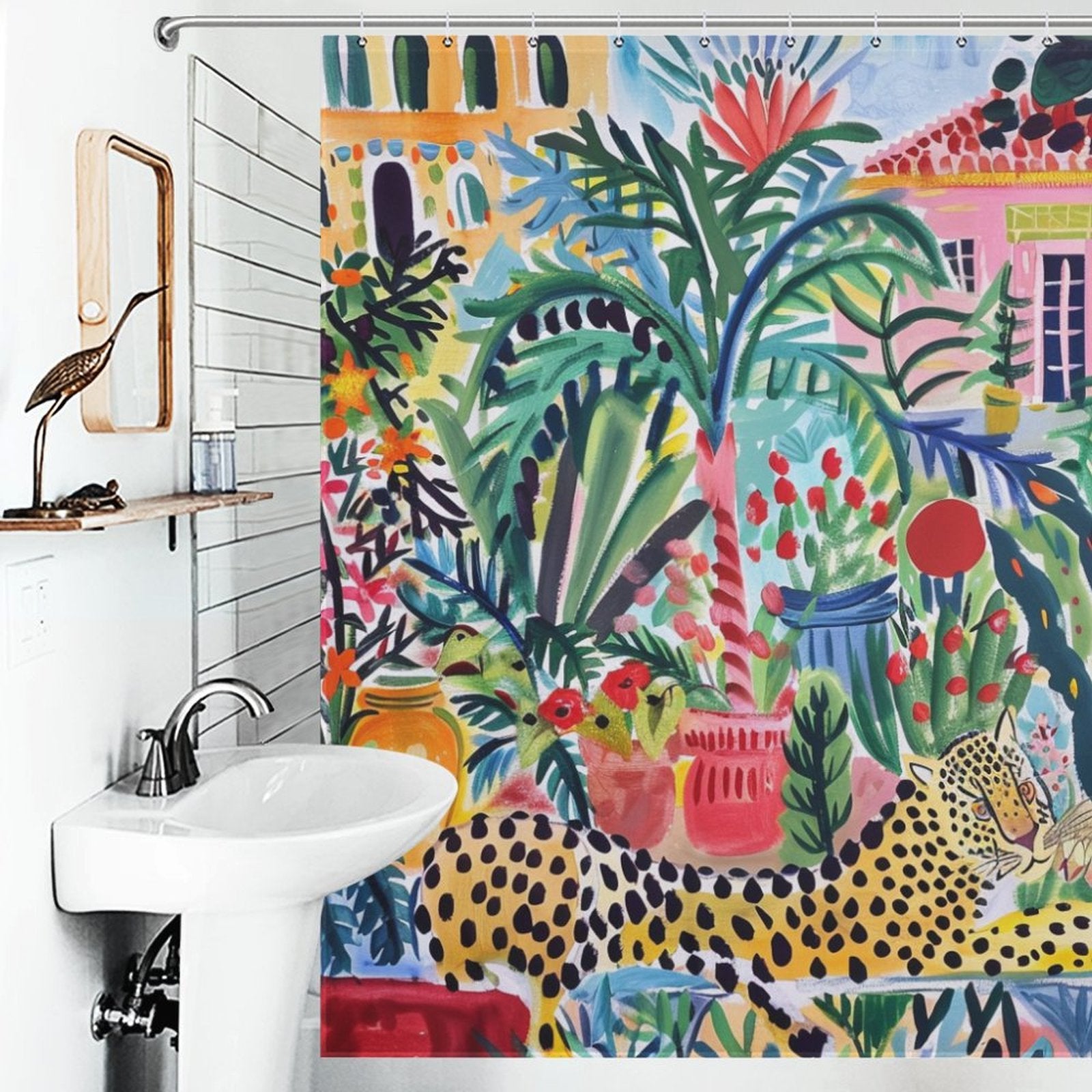 Tropical Artistic Leopard Boho Shower Curtain