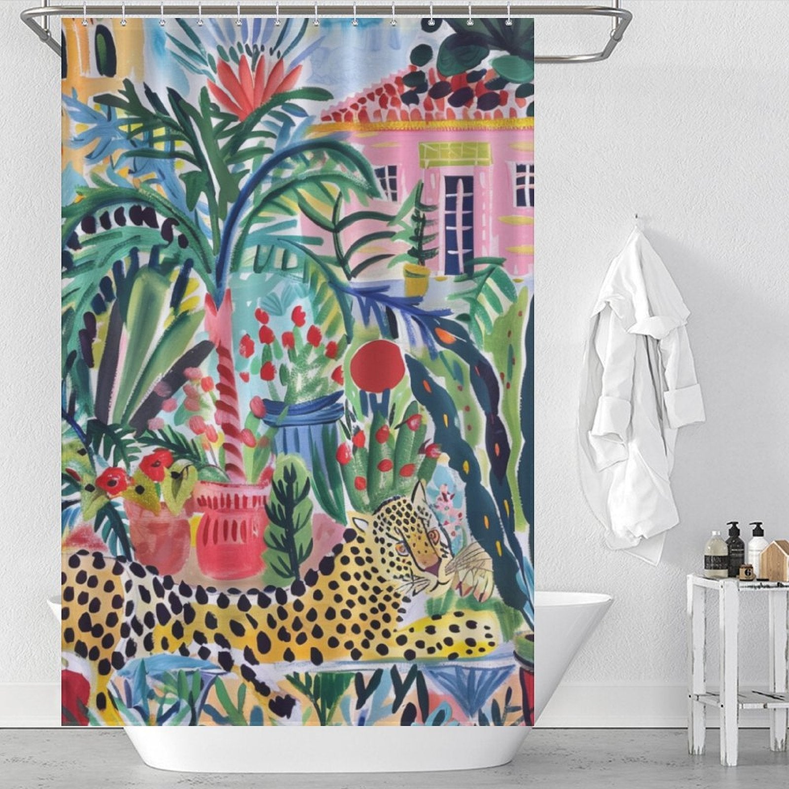 Tropical Artistic Leopard Boho Shower Curtain