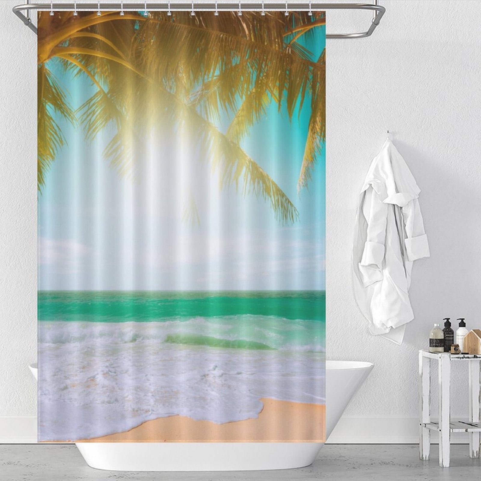 Tropical Palm Tree Beach Shower Curtain