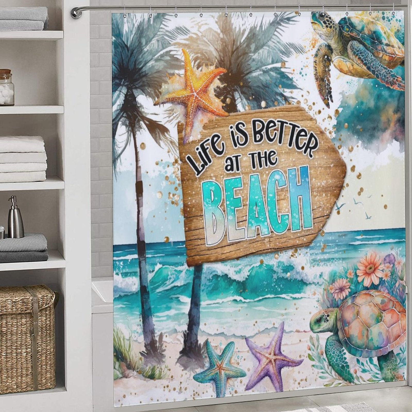 Tropical Sea Turtles Beach Shower Curtain