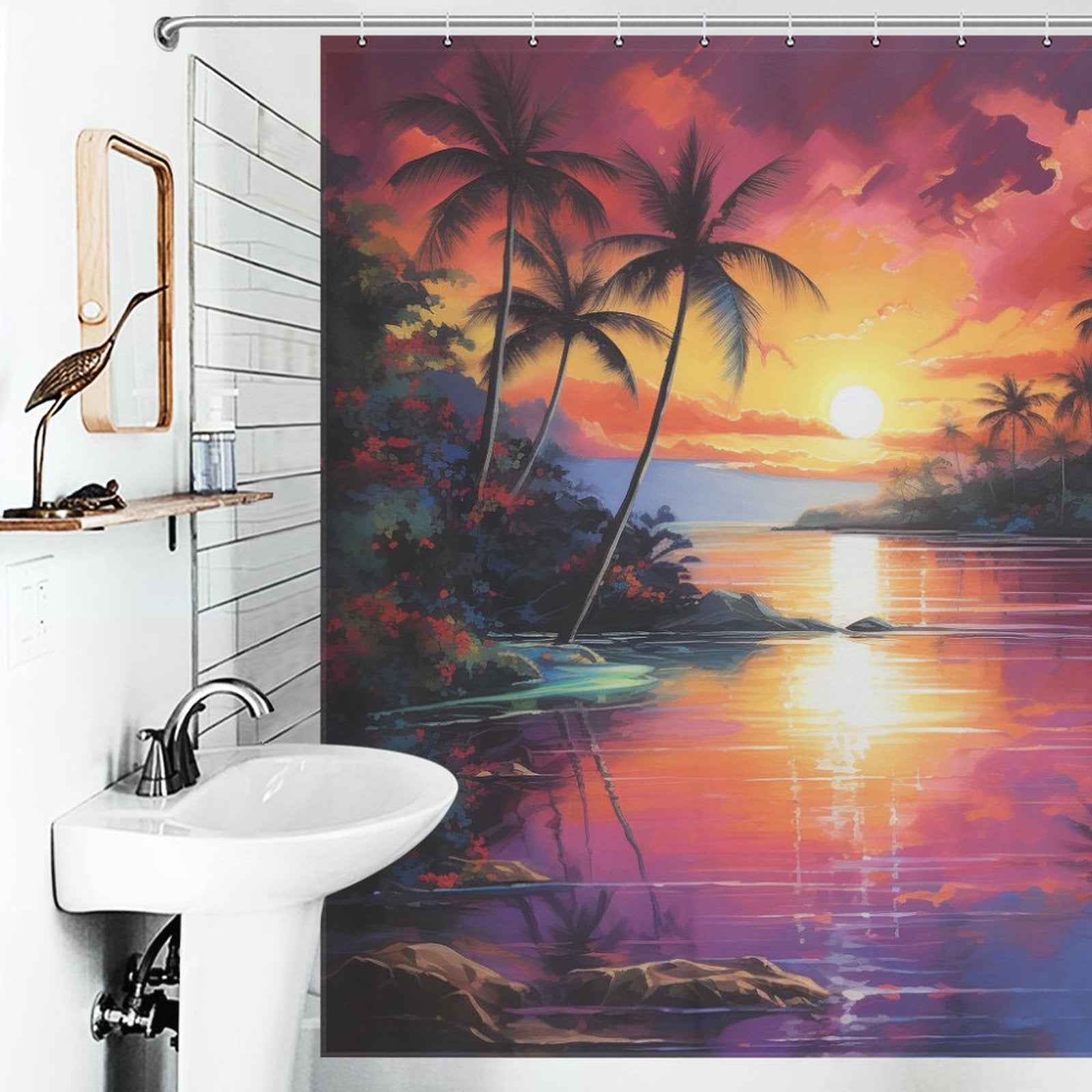 Twilight Capture Tropical Sunset Shower Curtain