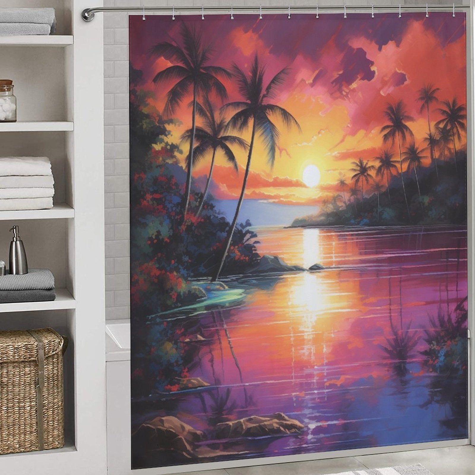 Twilight Capture Tropical Sunset Shower Curtain