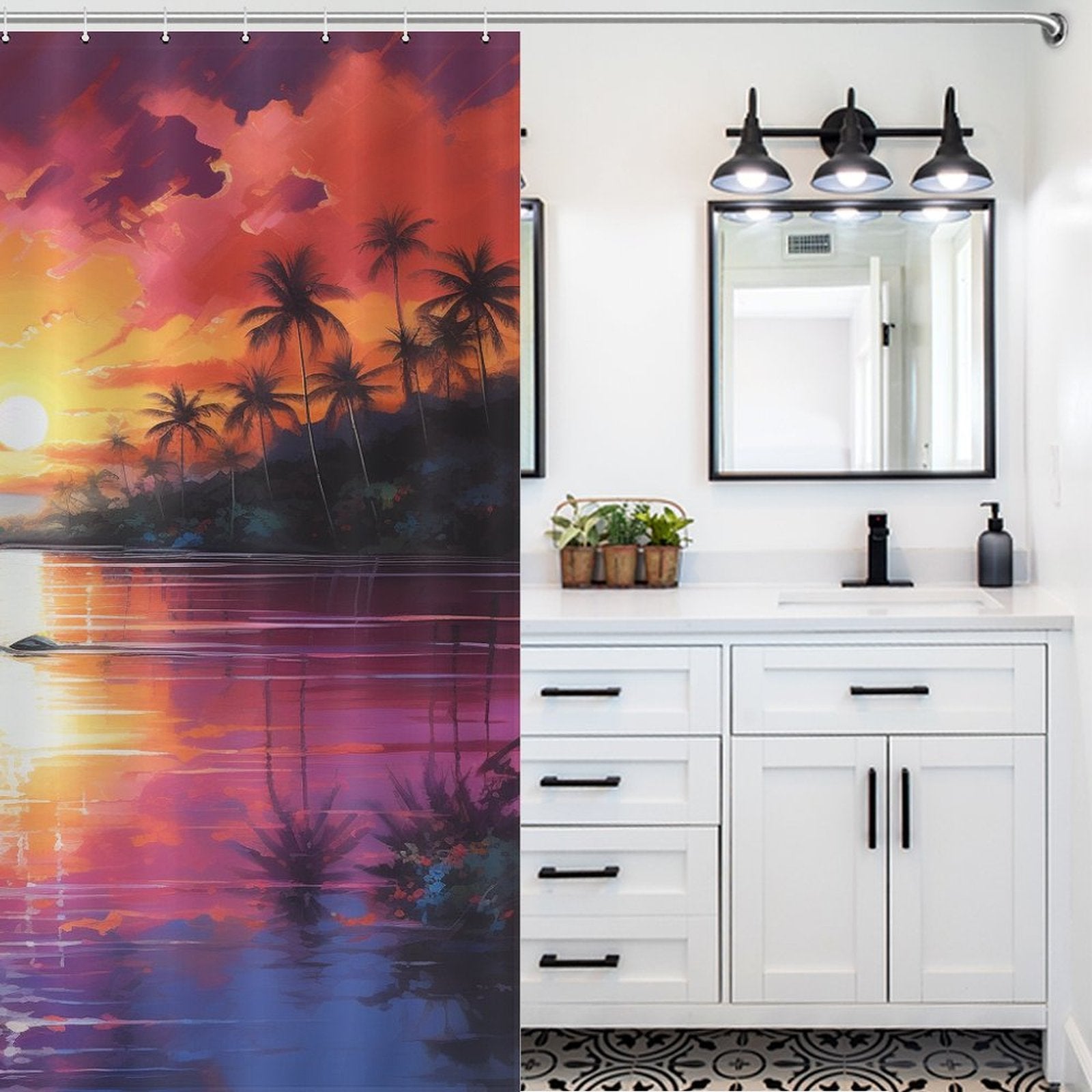 Twilight Capture Tropical Sunset Shower Curtain