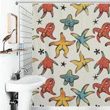Add some coastal vibes to your bathroom decor with this Unique Funny Starfish Butt Shower Curtain-Cottoncat featuring starfish and octopus designs by Cotton Cat.
