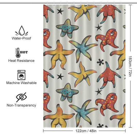 Add a touch of coastal vibes to your bathroom decor with the Unique Funny Starfish Butt Shower Curtain-Cottoncat by Cotton Cat. Complete with measurements for perfect fitting.