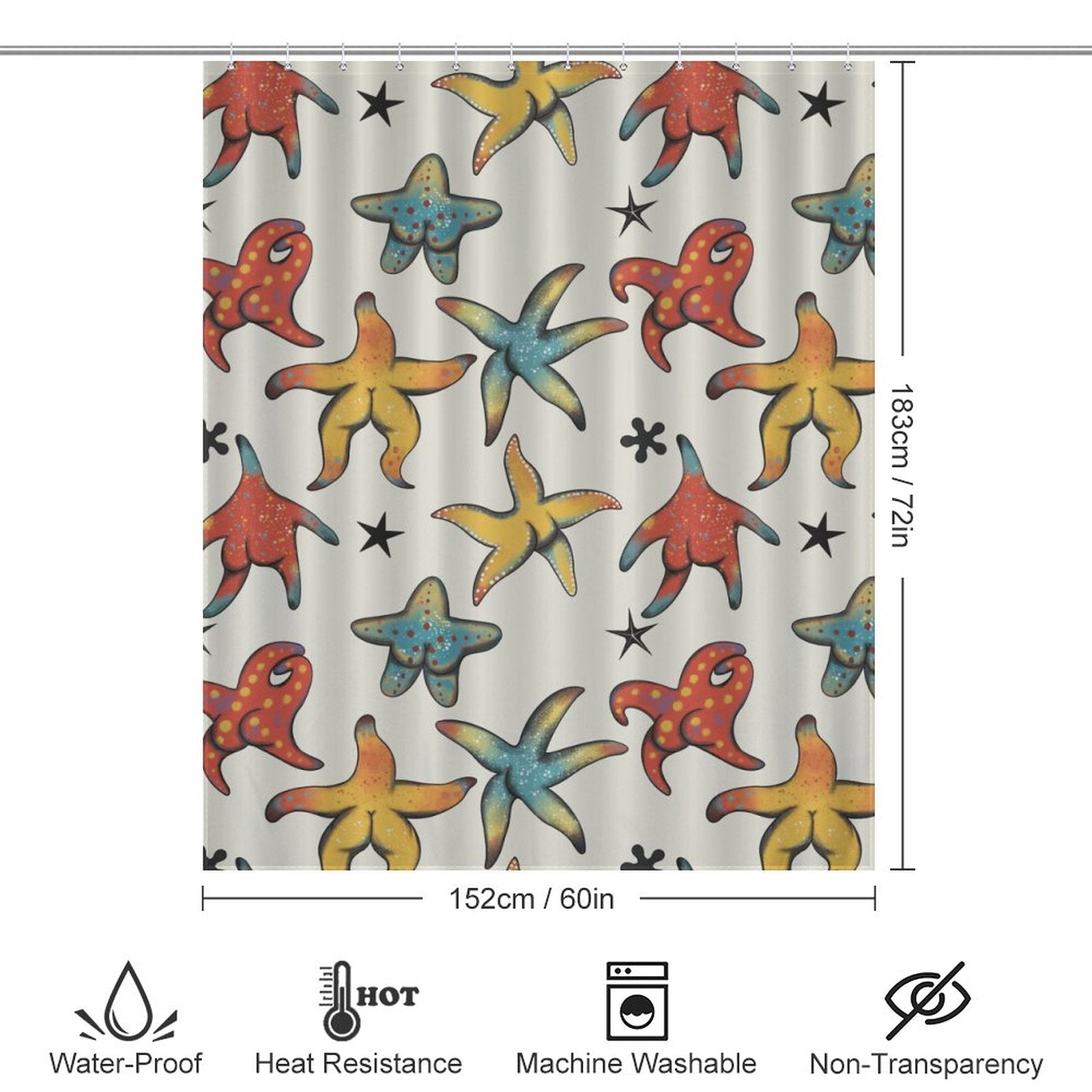 Elevate your bathroom decor with the Unique Funny Starfish Butt Shower Curtain-Cottoncat from Cotton Cat, featuring a delightful starfish motif. Adorned with measurements for added convenience, this shower curtain will bring a touch of seaside.