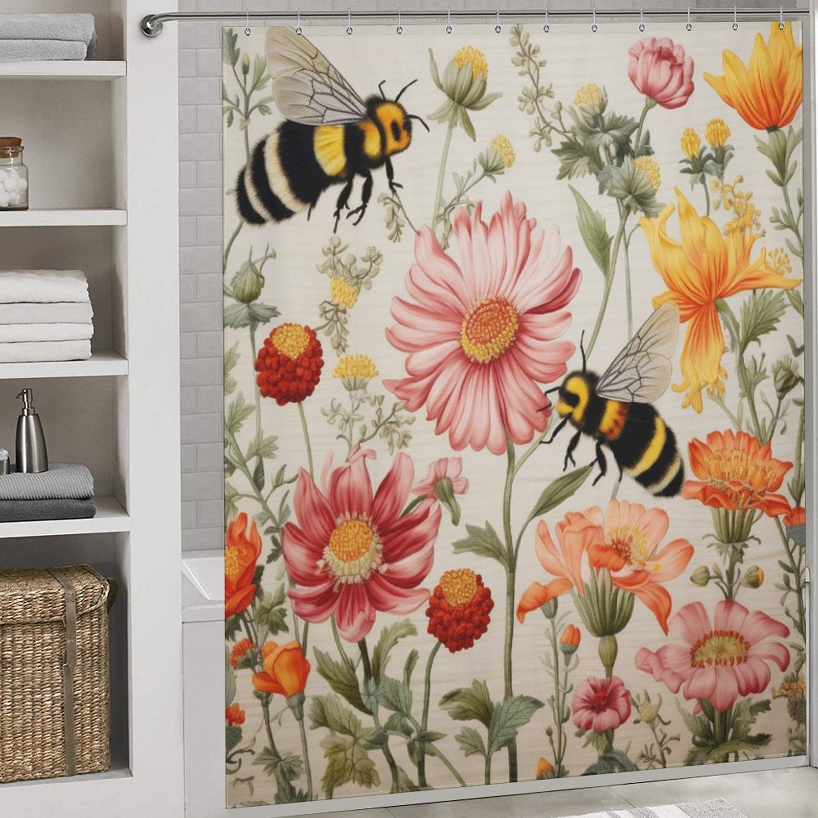 Vibrant Bumble Bee Shower Curtain