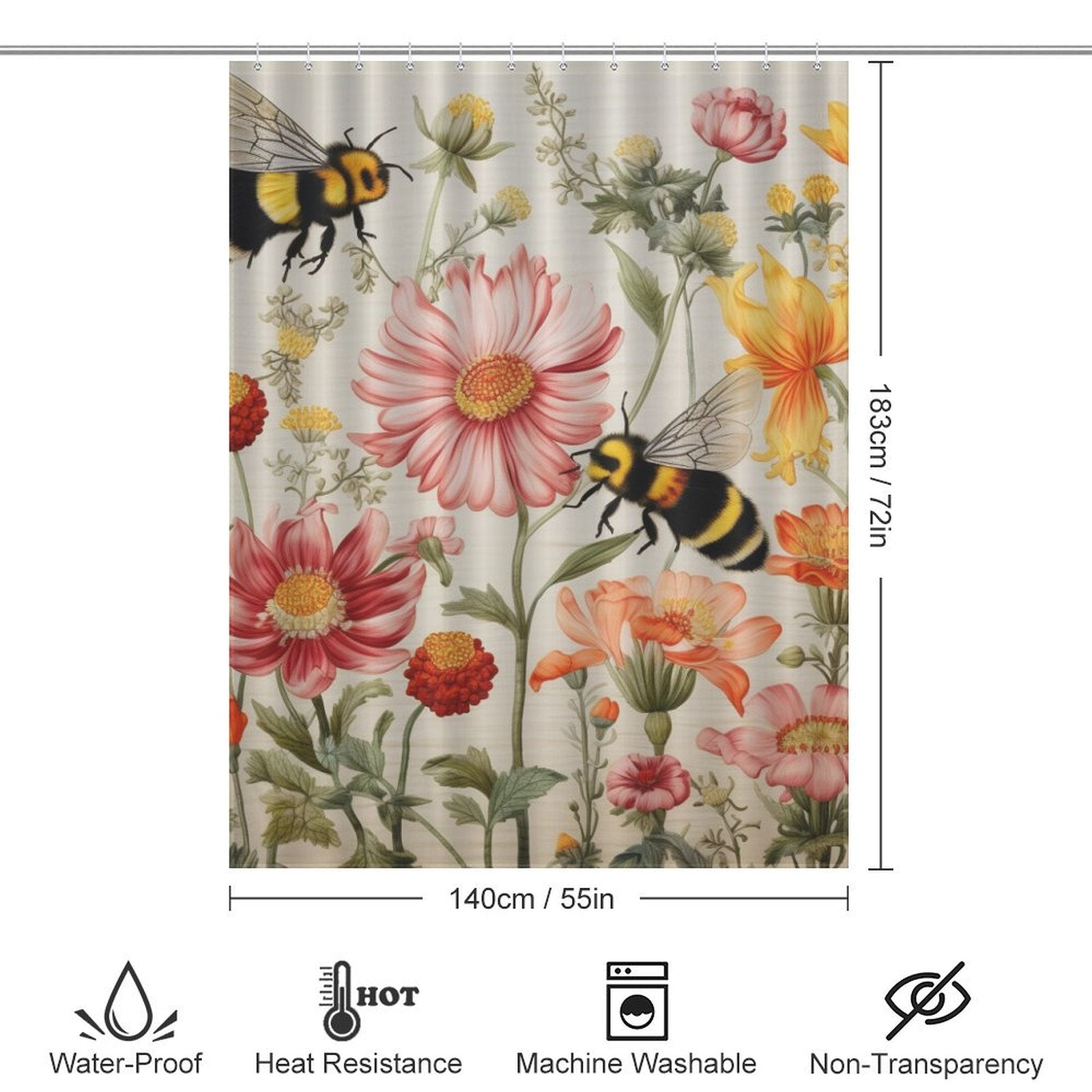 Vibrant Bumble Bee Shower Curtain