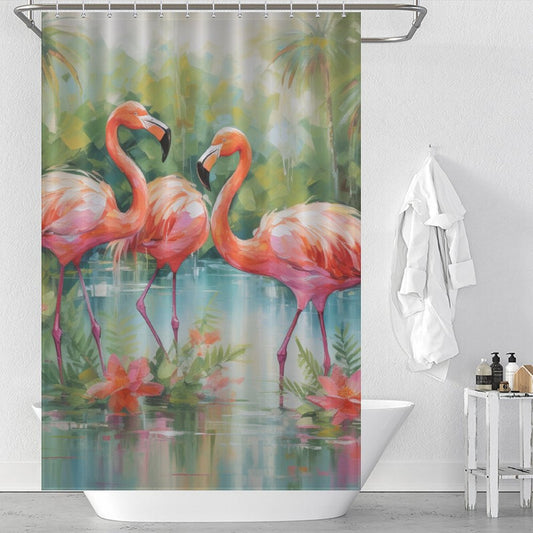 Vibrant Coastal Retreat Flamingo Shower Curtain