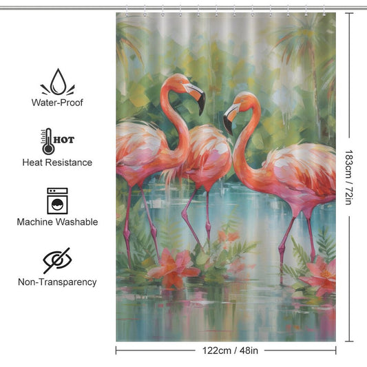 Vibrant Coastal Retreat Flamingo Shower Curtain