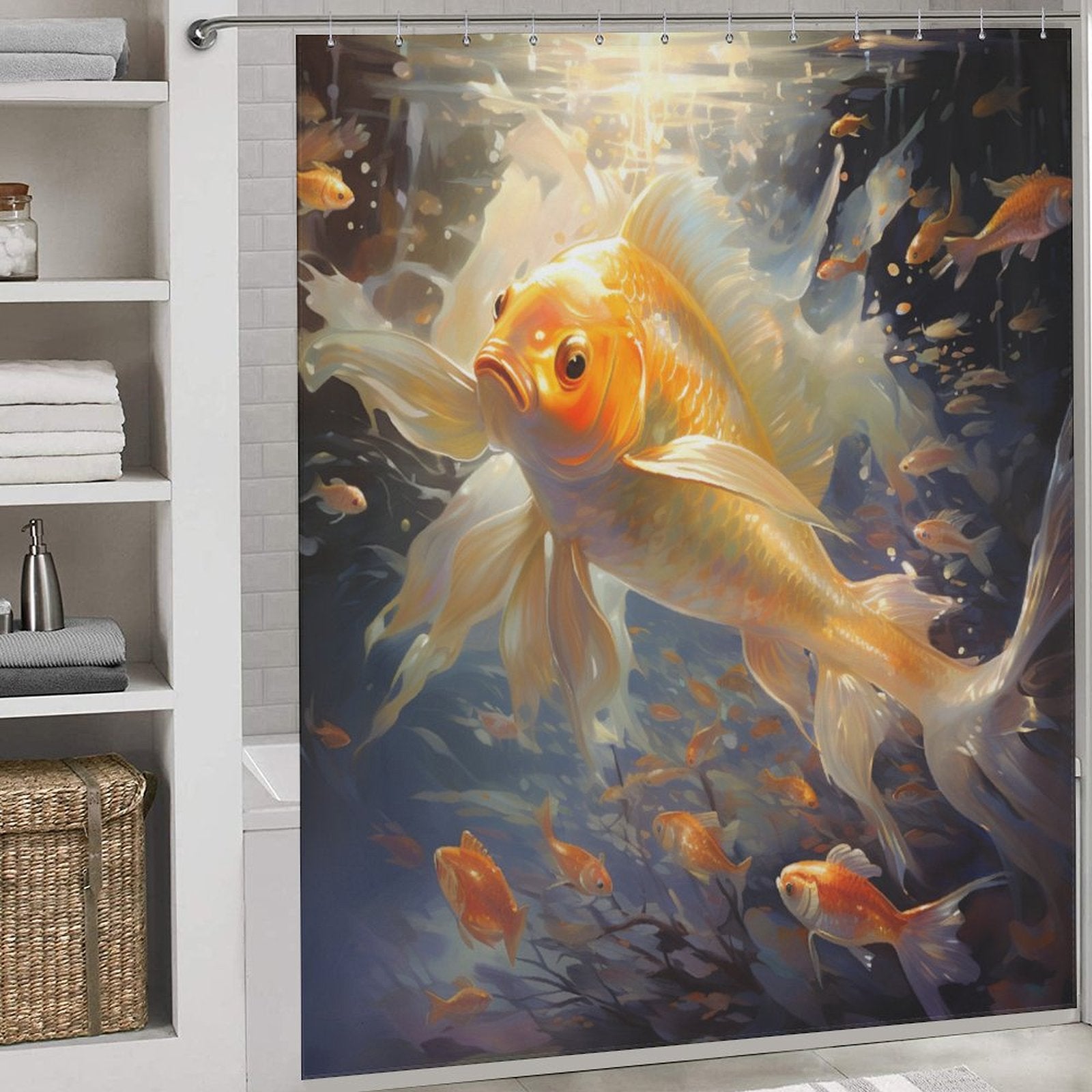 Vibrant Realistic Goldfish Shower Curtain