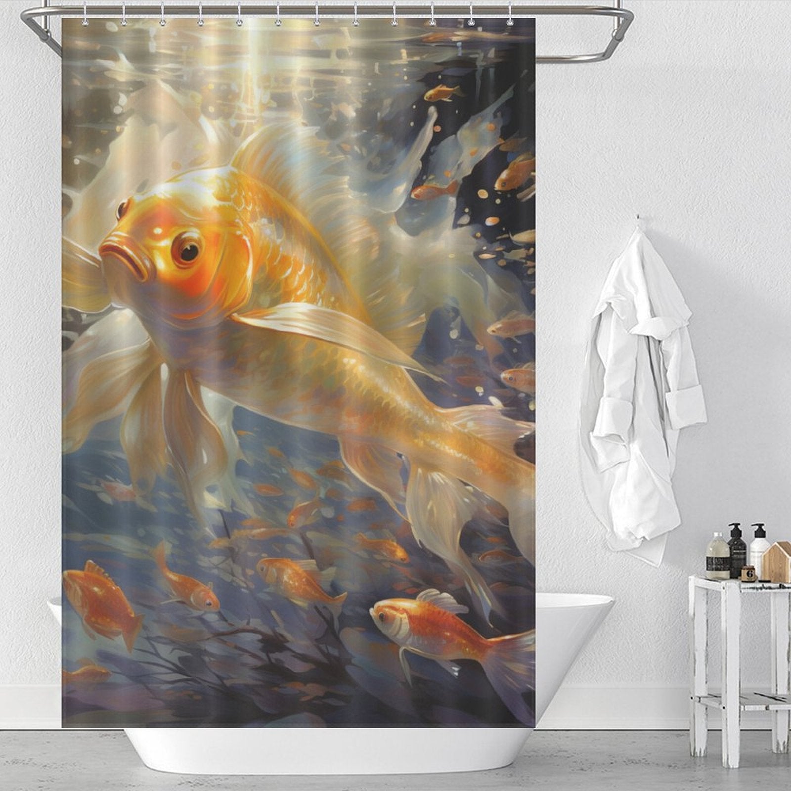 Vibrant Realistic Goldfish Shower Curtain