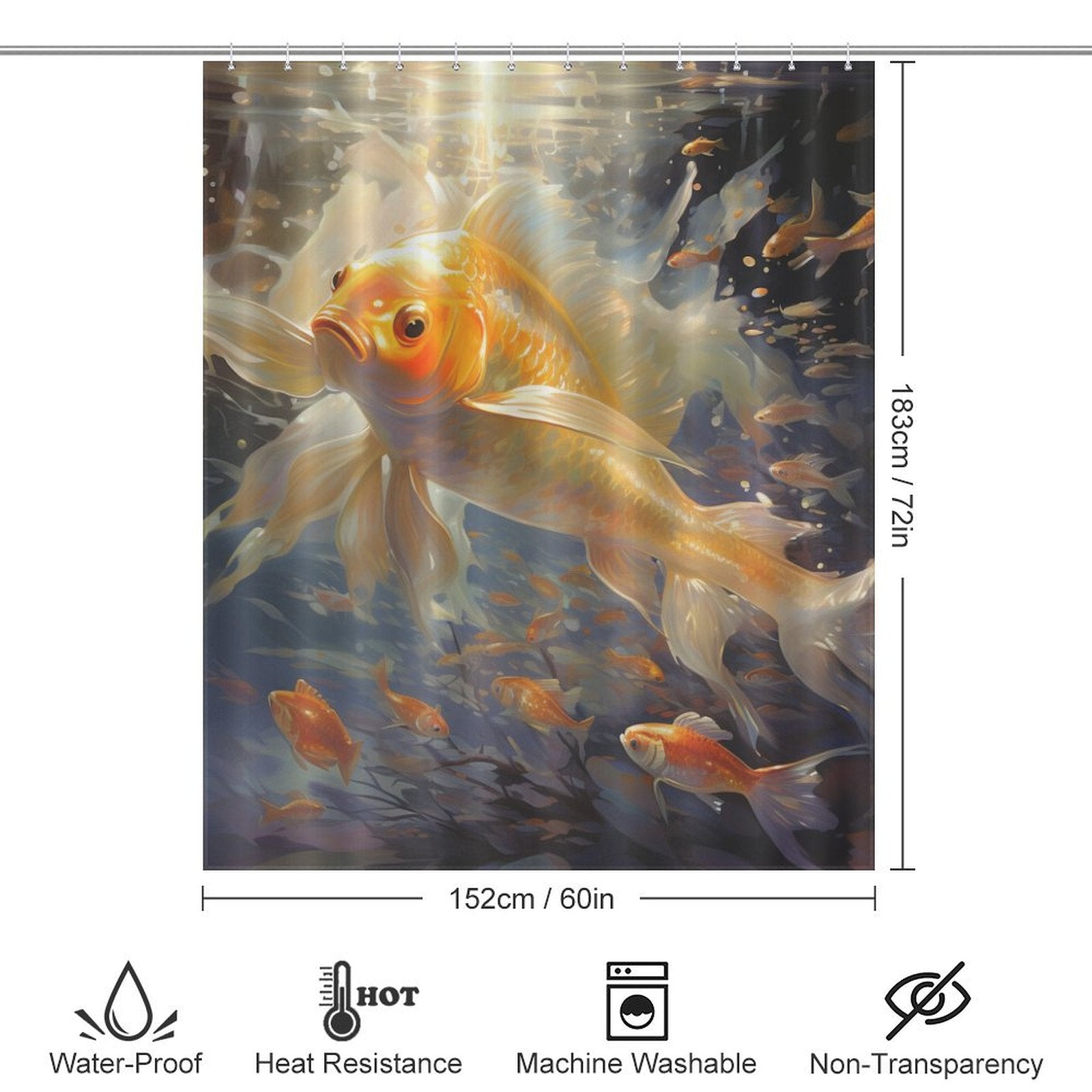 Vibrant Realistic Goldfish Shower Curtain