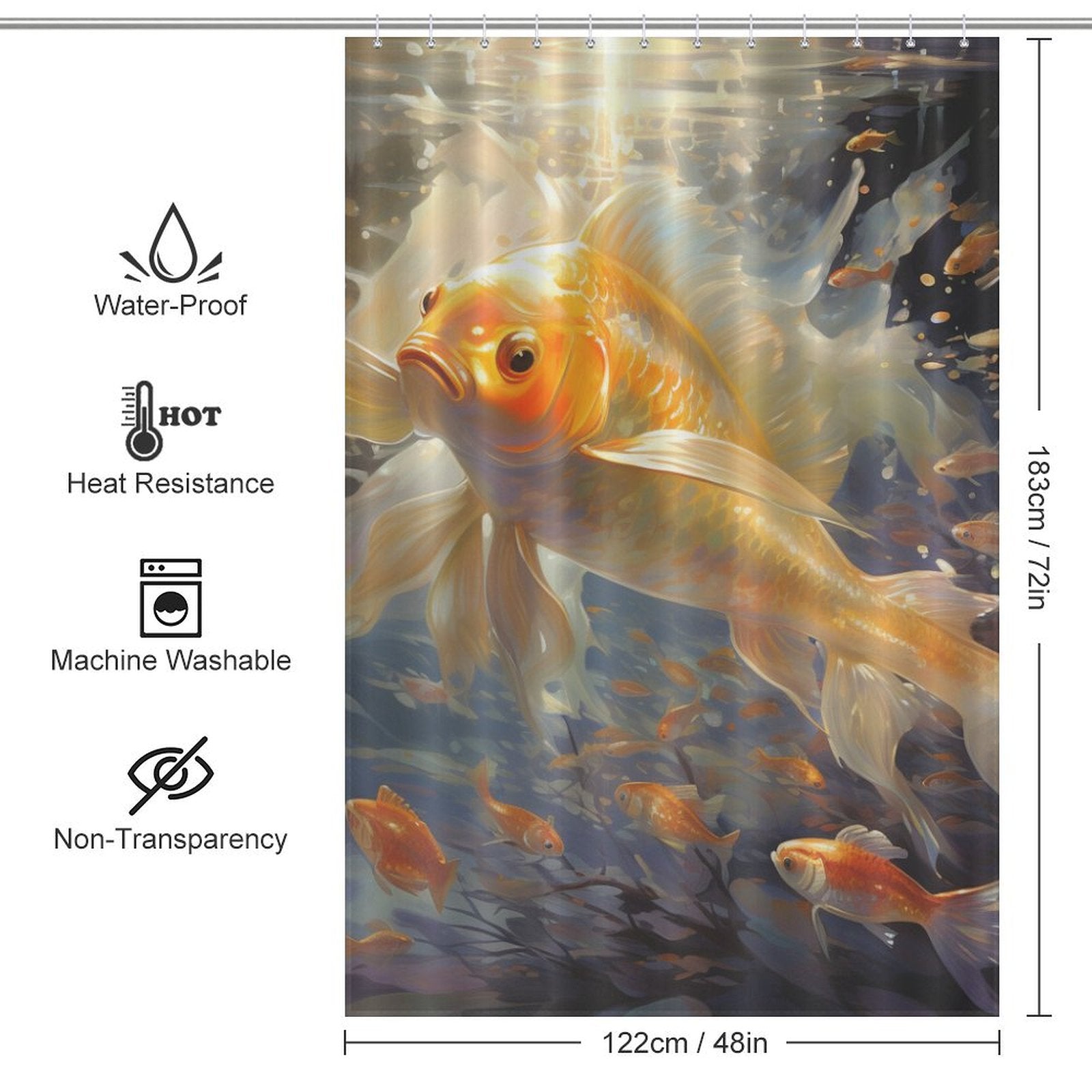 Vibrant Realistic Goldfish Shower Curtain