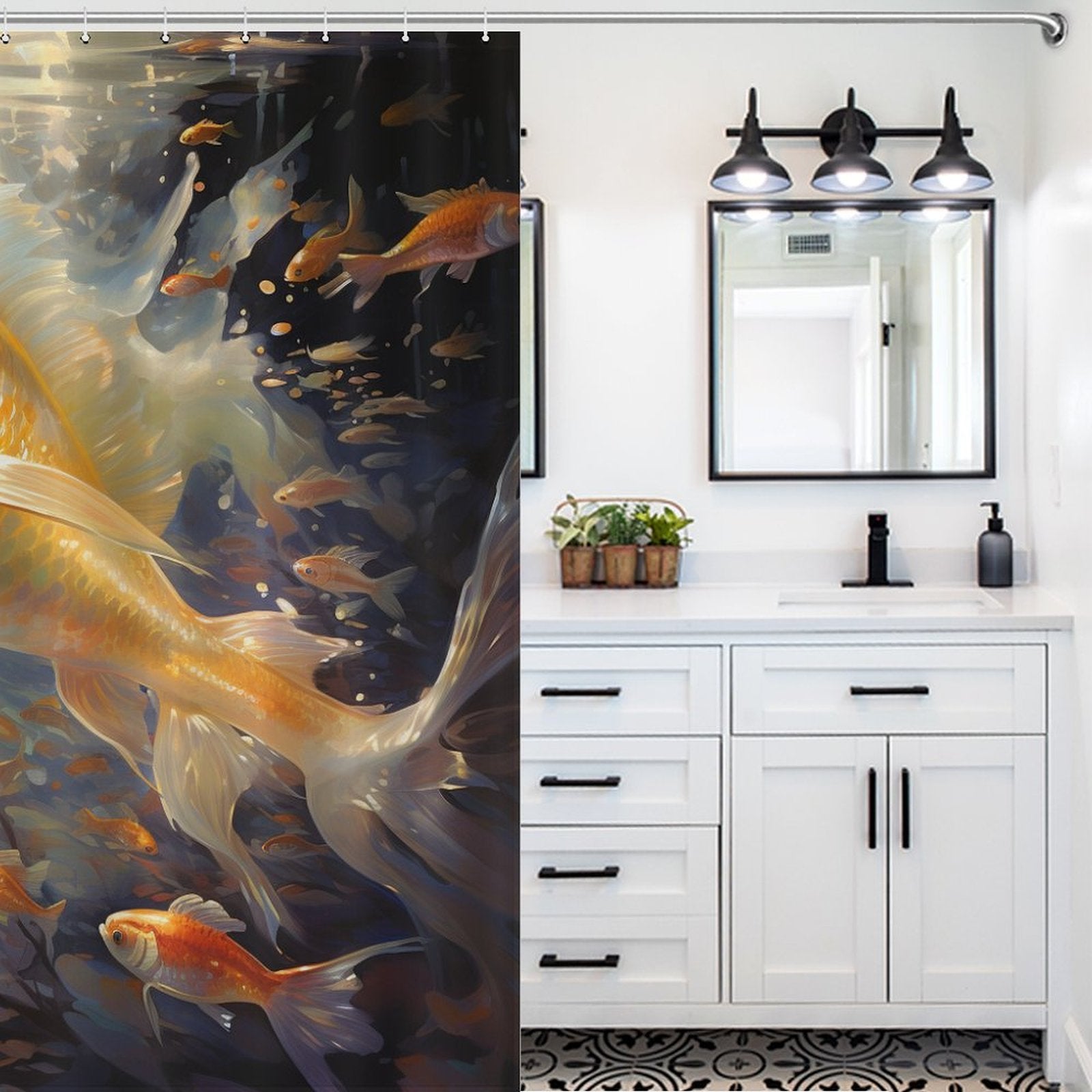 Vibrant Realistic Goldfish Shower Curtain