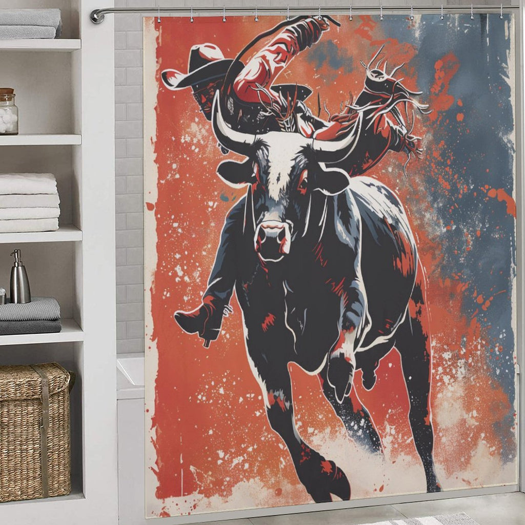 Vibrant Rodeo Design Bull Shower Curtain-Cottoncat