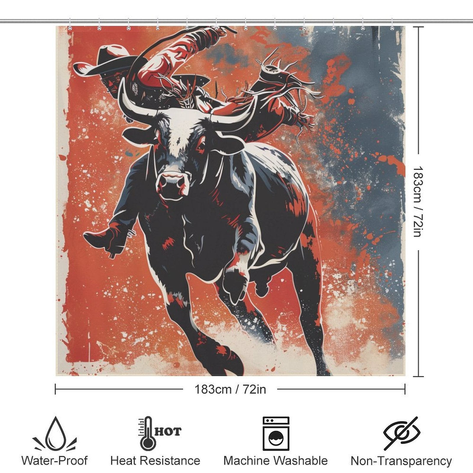 Vibrant Rodeo Design Bull Shower Curtain