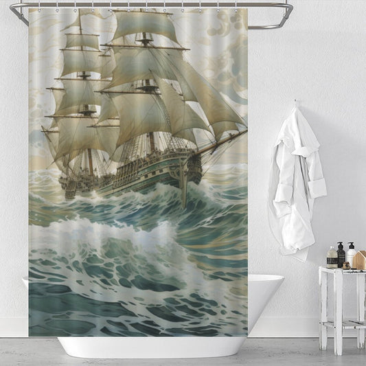 Vintage Sailing Journey Ship Shower Curtain