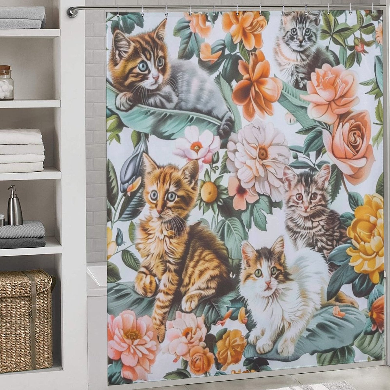 Warm Flowers and Cat Shower Curtain