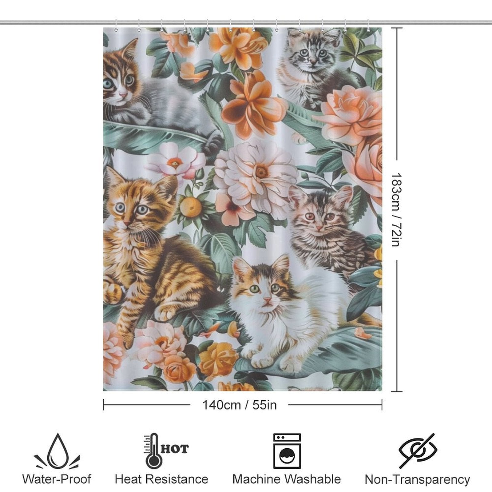 Warm Flowers and Cat Shower Curtain