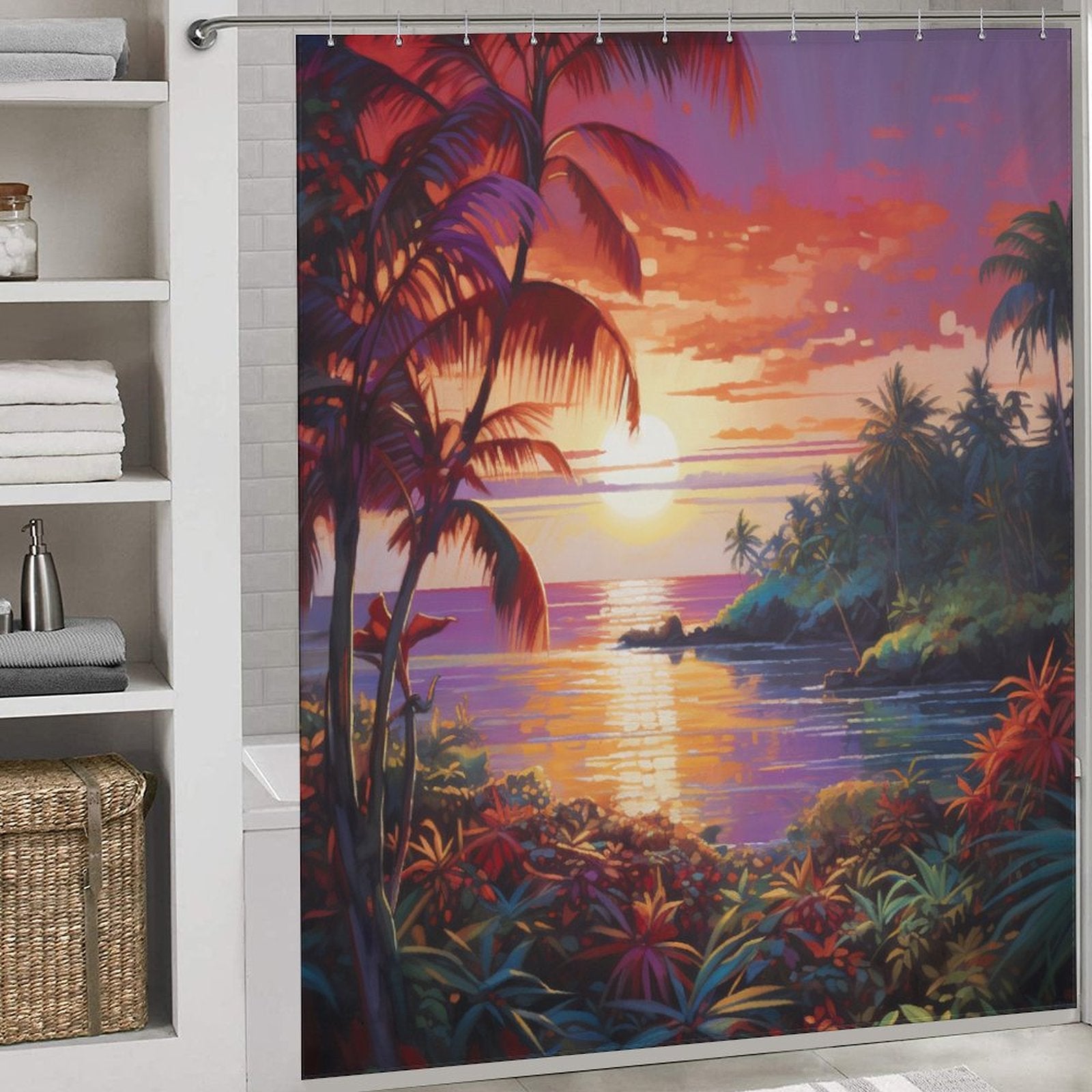 Warm Horizon Tropical Sunset Shower Curtain