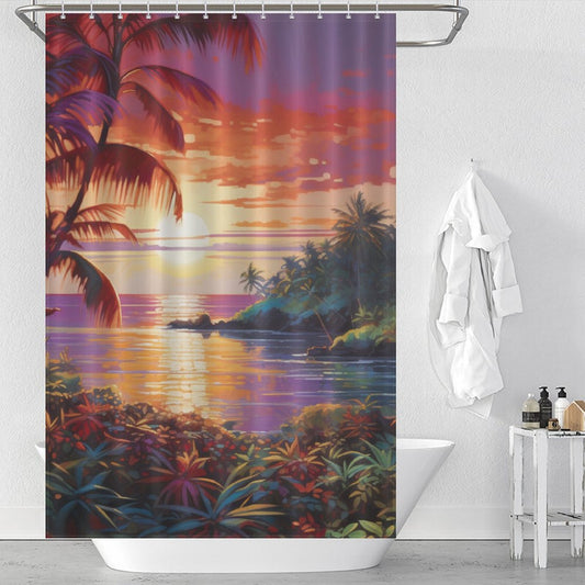 Warm Horizon Tropical Sunset Shower Curtain