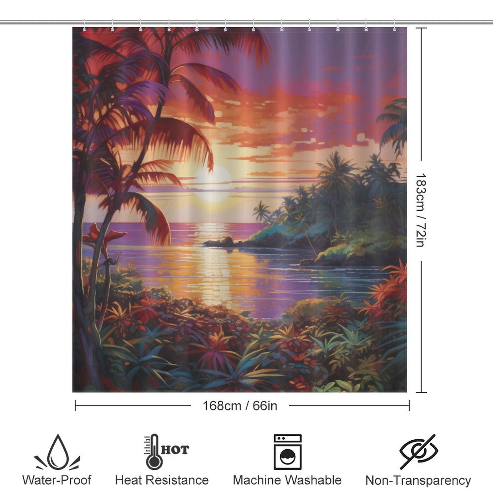 Warm Horizon Tropical Sunset Shower Curtain