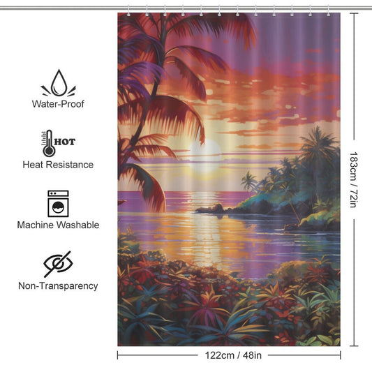 Warm Horizon Tropical Sunset Shower Curtain