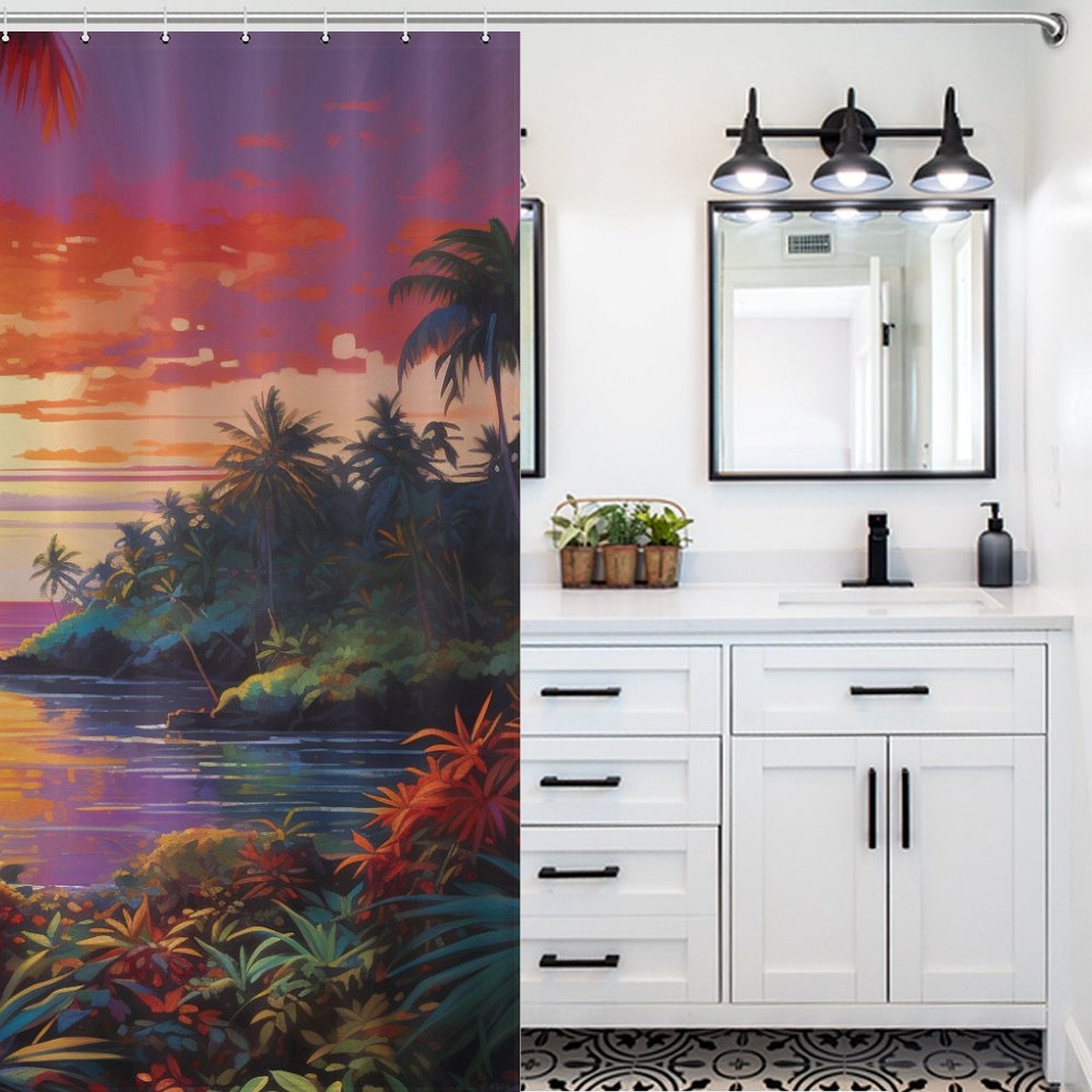 Warm Horizon Tropical Sunset Shower Curtain