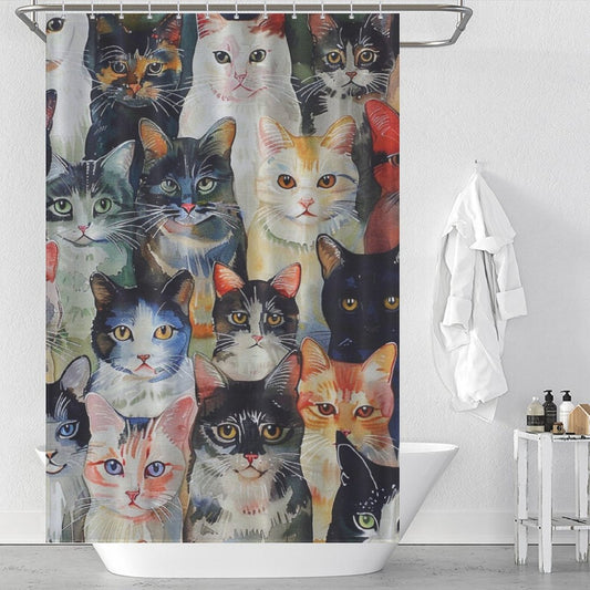 Watercolor Beautiful Cute Cat Shower Curtain