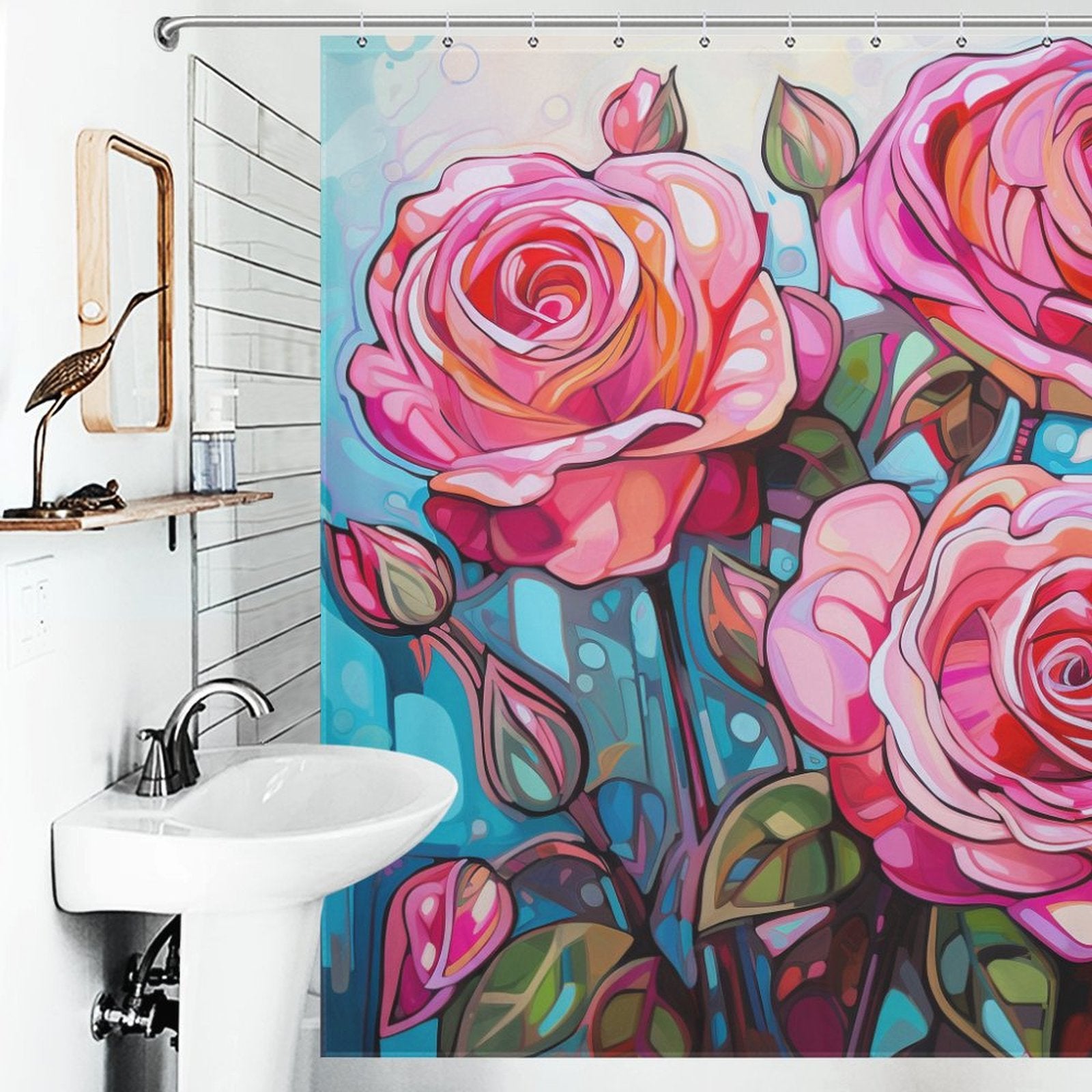 Watercolor Chic Pink Rose Shower Curtain