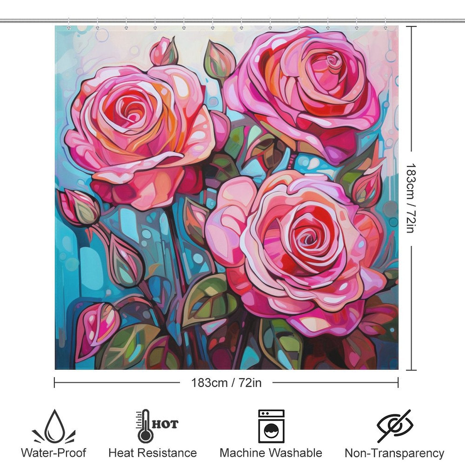 Watercolor Chic Pink Rose Shower Curtain