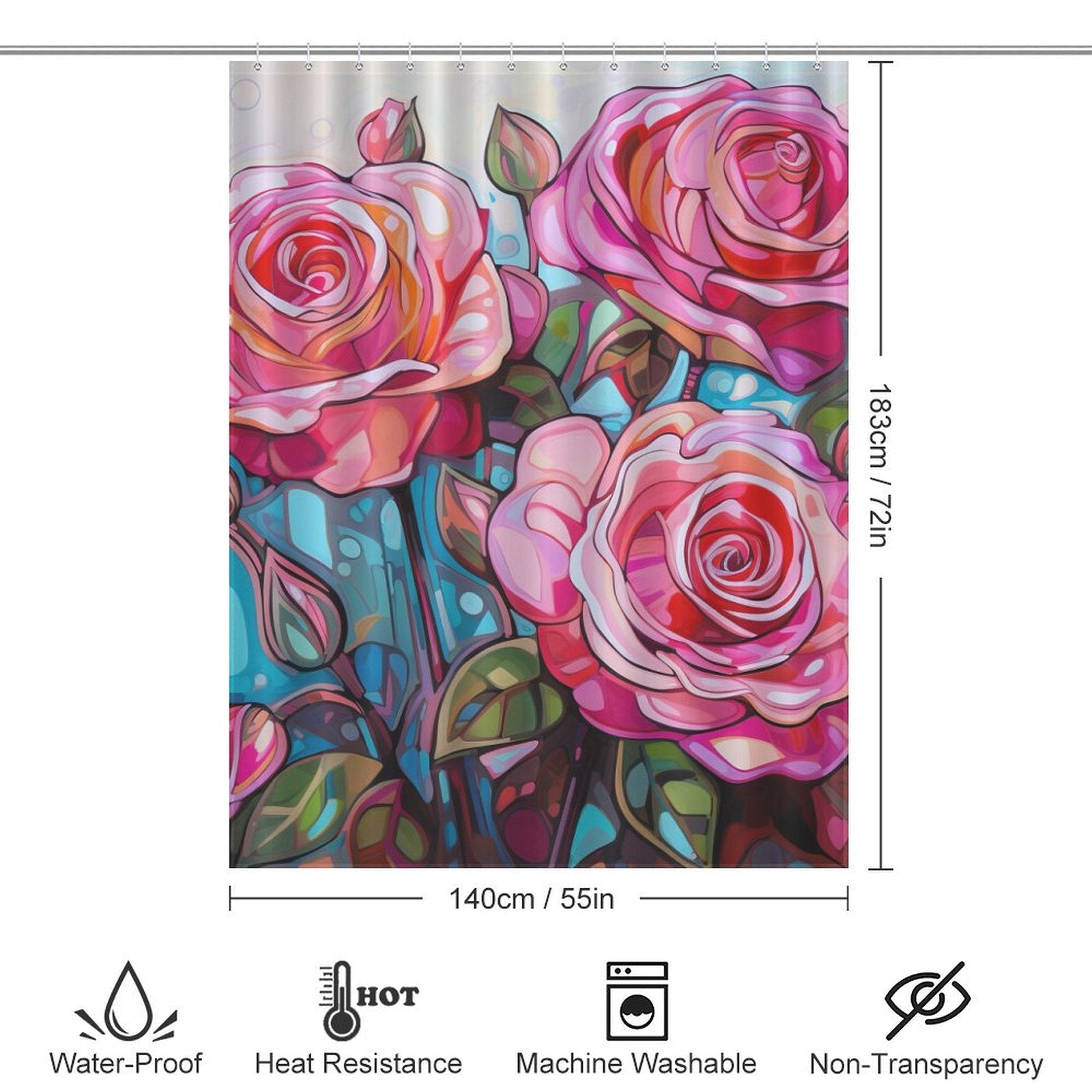 Watercolor Chic Pink Rose Shower Curtain
