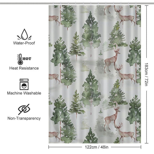 Watercolor Deer Forest Winter Shower Curtain