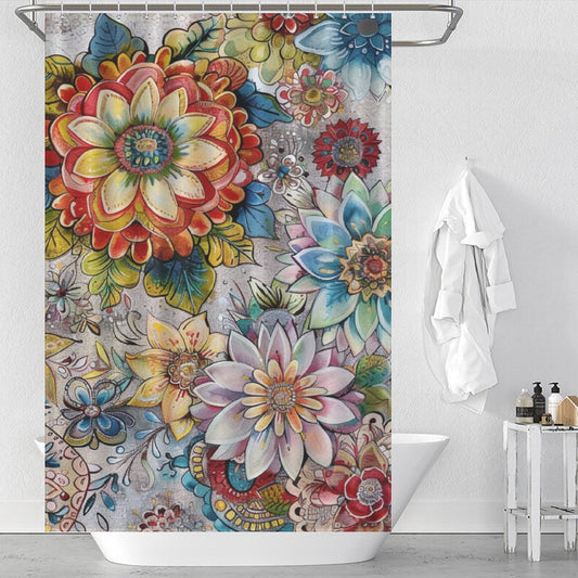 Watercolor Floral Boho Shower Curtain