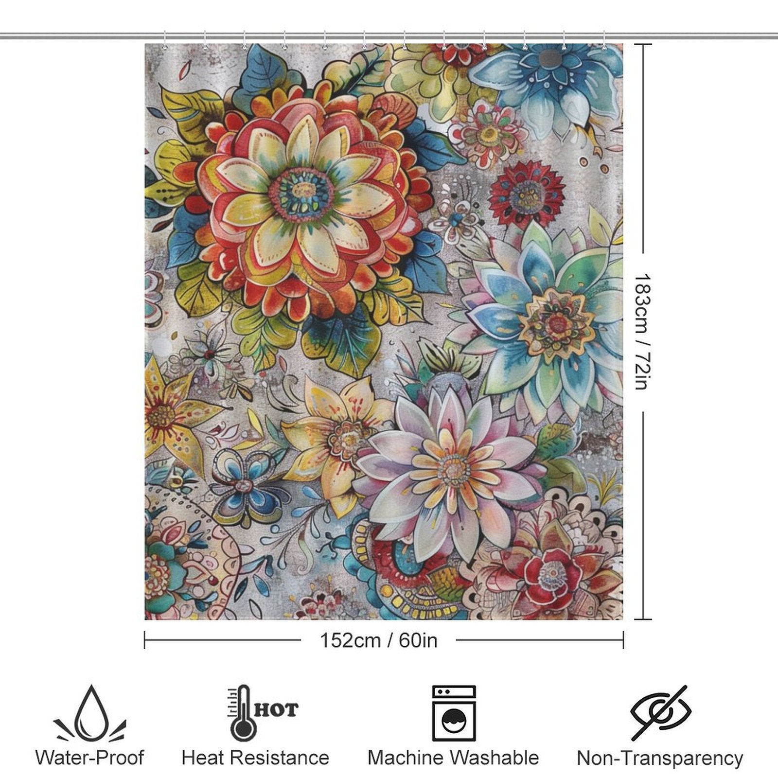 Watercolor Floral Boho Shower Curtain