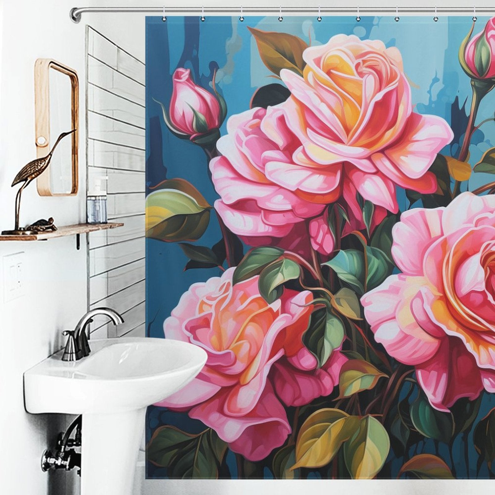 Watercolor Pink Rose Shower Curtain